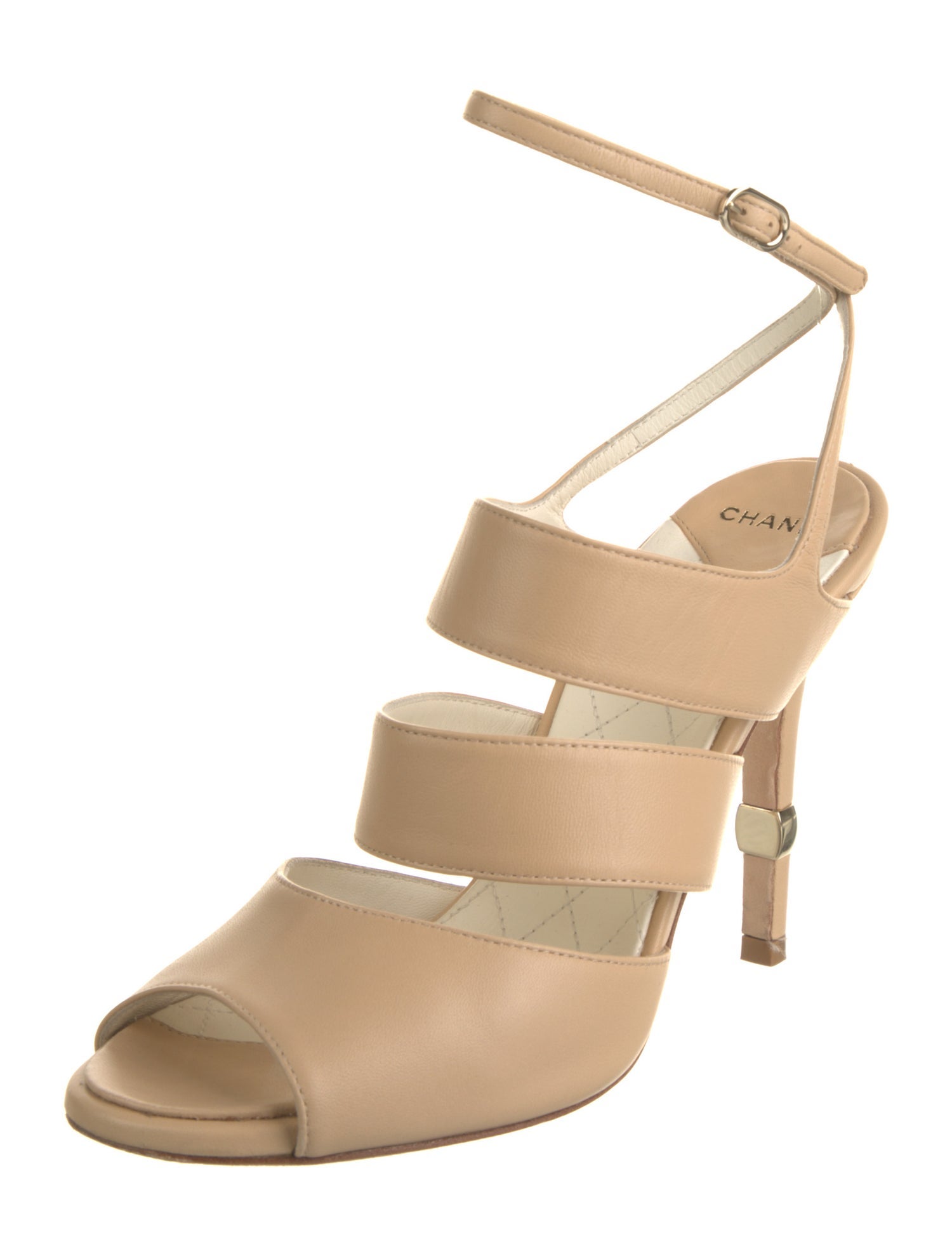 Chanel Interlocking CC Logo Leather Slingback Sandals