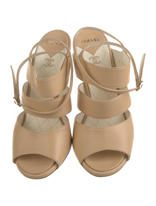 Chanel Interlocking CC Logo Leather Slingback Sandals