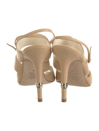Chanel Interlocking CC Logo Leather Slingback Sandals