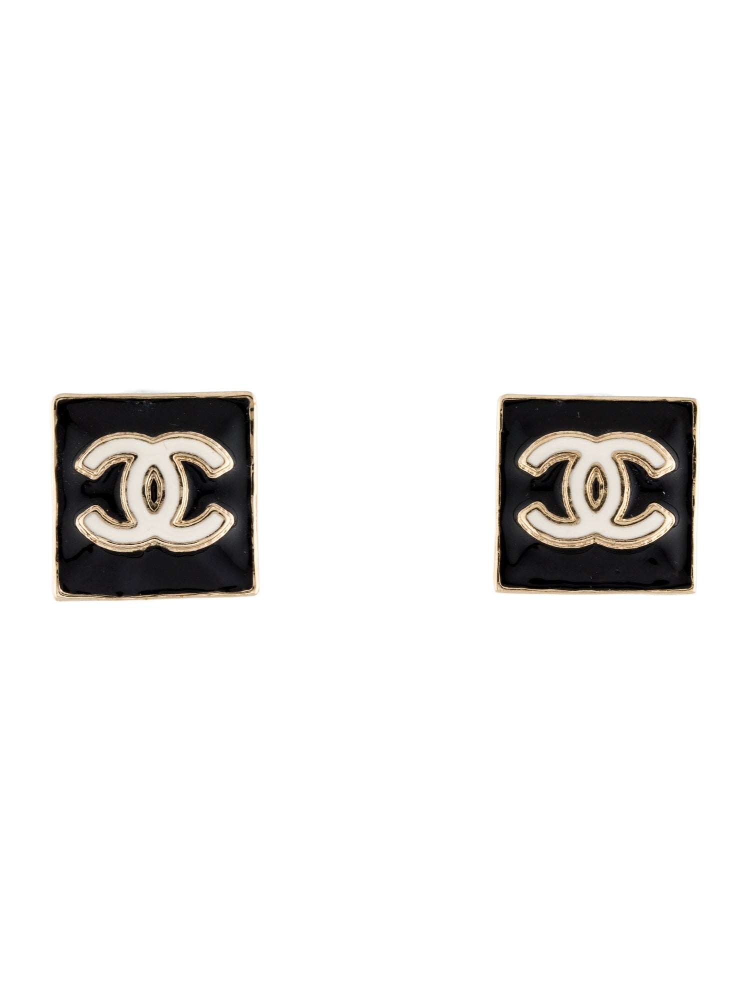 Chanel 2022 Enamel CC Square Stud Earrings
