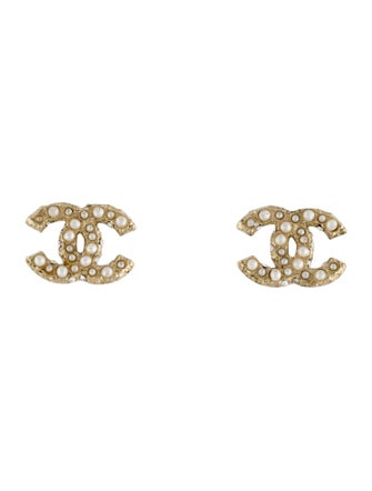 Chanel Faux Pearl & Strass CC Stud Earrings
