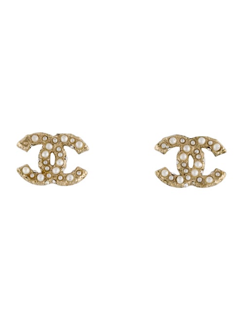 Chanel Faux Pearl & Strass CC Stud Earrings