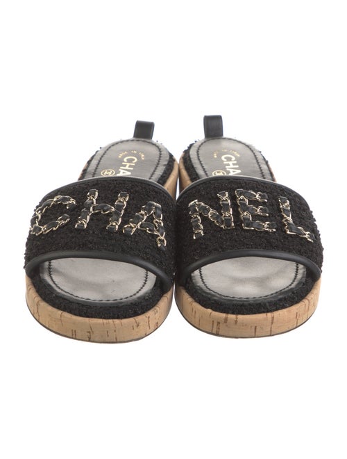 Chanel Chain-Link Accent Tweed Slides