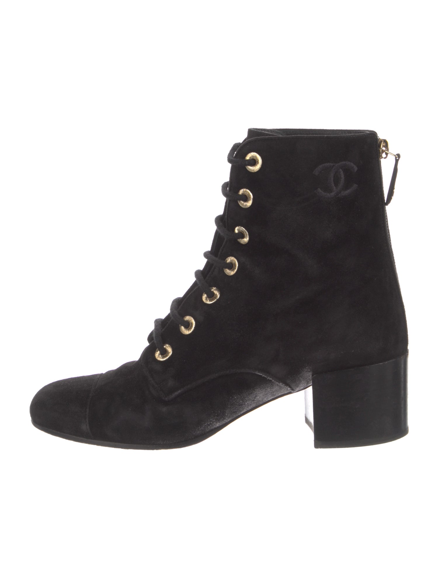 Chanel Interlocking CC Logo Suede Lace-Up Boots