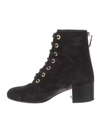 Chanel Interlocking CC Logo Suede Lace-Up Boots