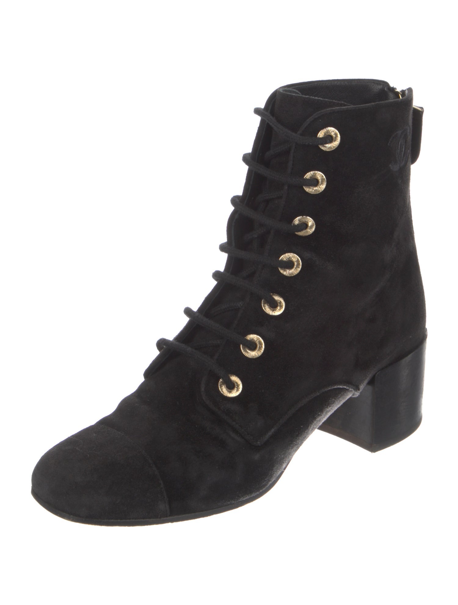 Chanel Interlocking CC Logo Suede Lace-Up Boots