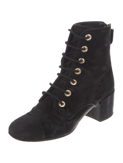 Chanel Interlocking CC Logo Suede Lace-Up Boots