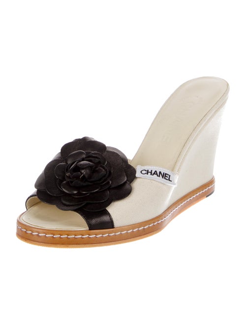 Chanel Camellia Accent Canvas Slides
