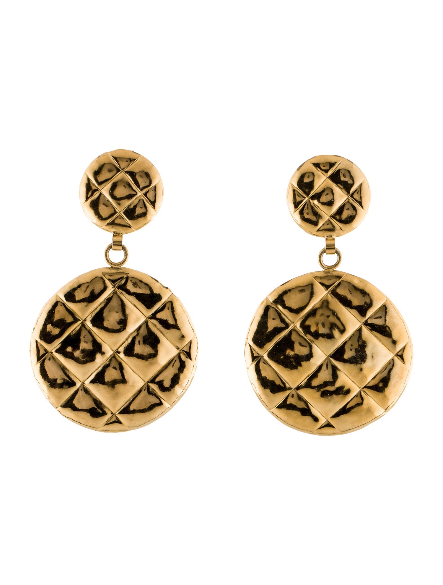 Chanel Vintage Quilted Clip-On Drop Earrings