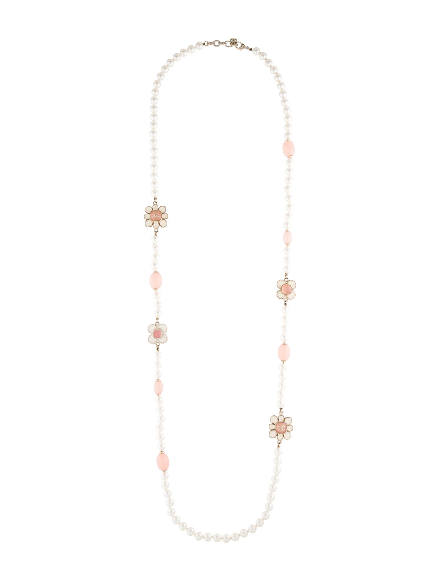 Chanel Faux Pearl & Resin CC Long Station Necklace