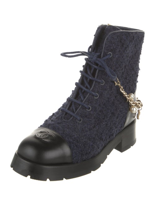 Chanel Interlocking CC Logo Tweed Combat Boots