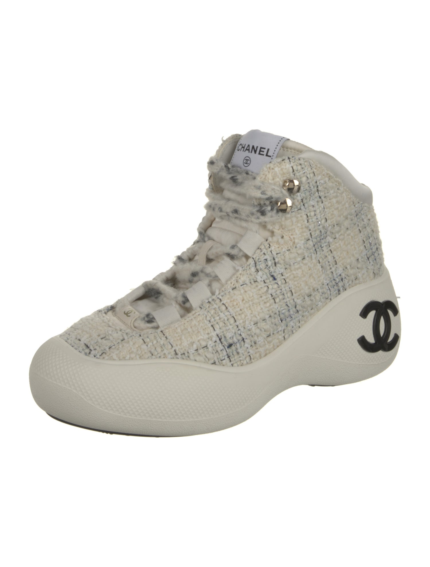 Chanel Interlocking CC Logo Tweed Sneakers