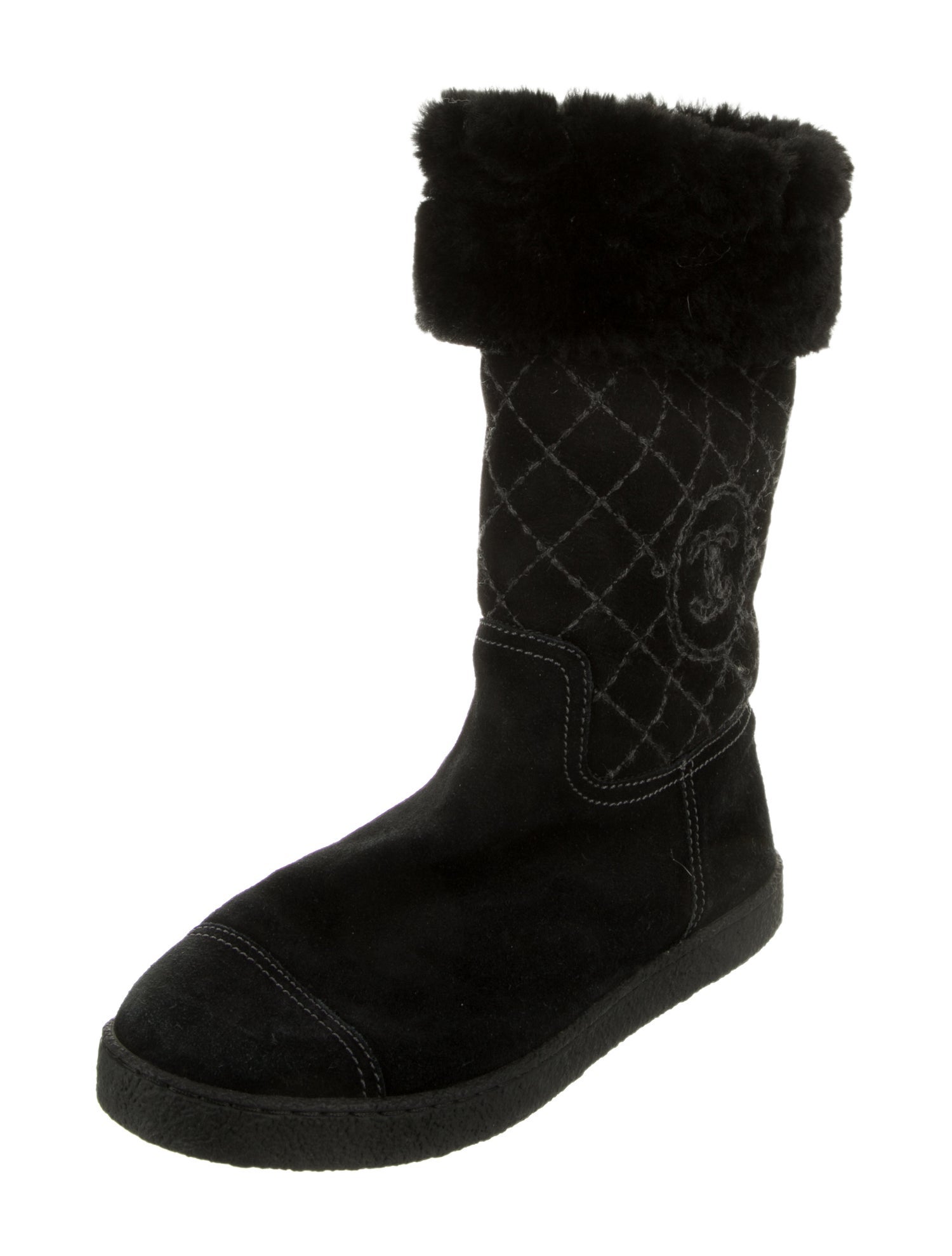Chanel Interlocking CC Logo Suede Boots
