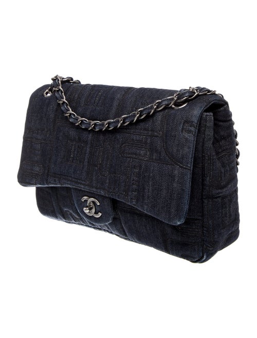 Chanel Denim Perfume Embroidered Jumbo Flap Bag