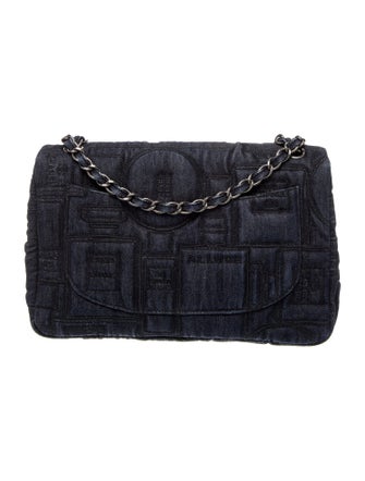 Chanel Denim Perfume Embroidered Jumbo Flap Bag