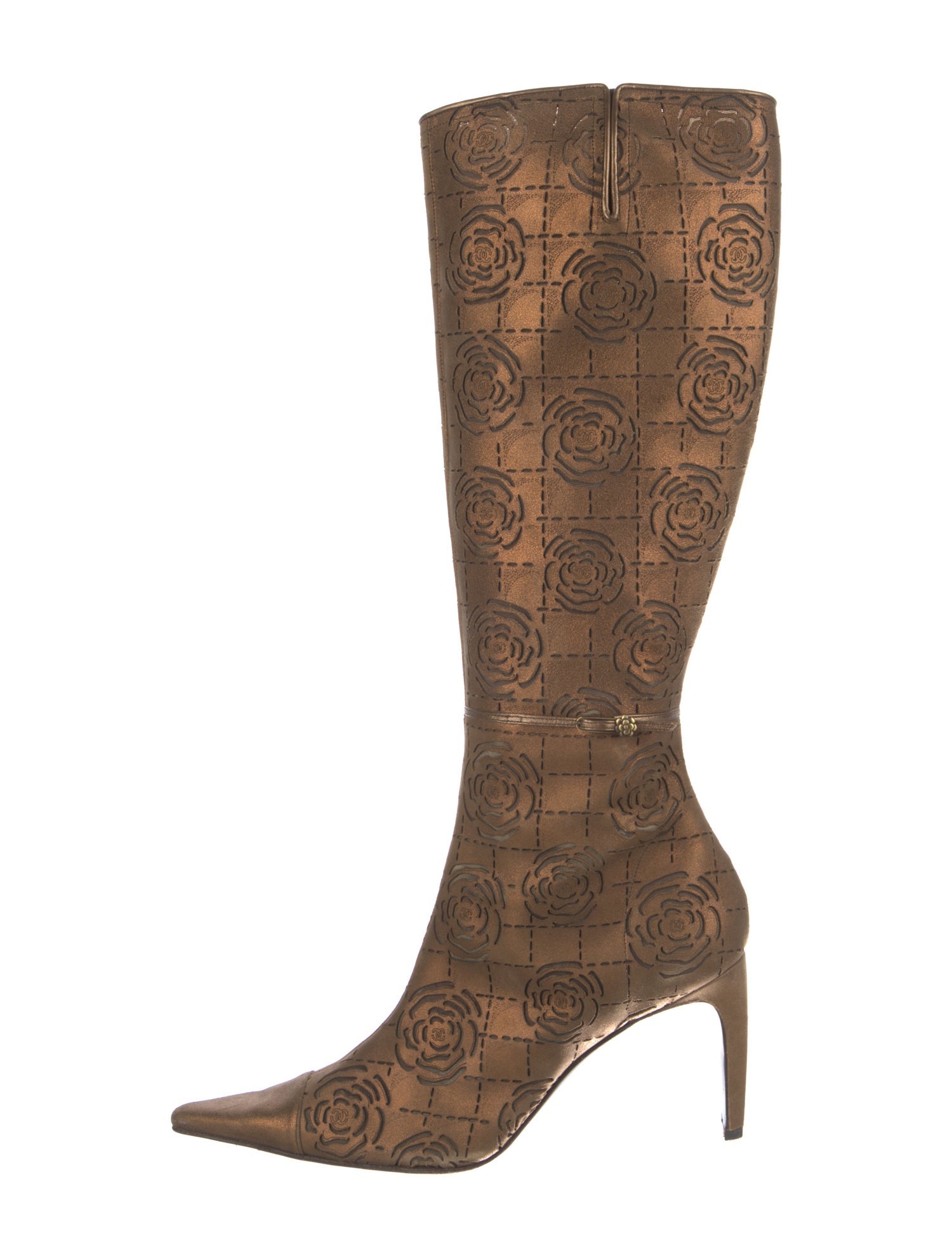 Chanel Camellia Accent Leather Boots