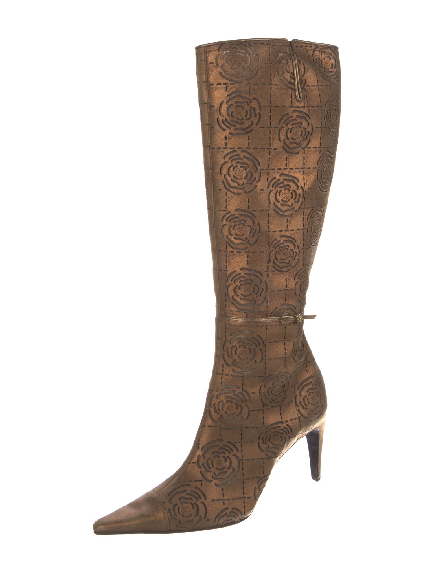 Chanel Camellia Accent Leather Boots