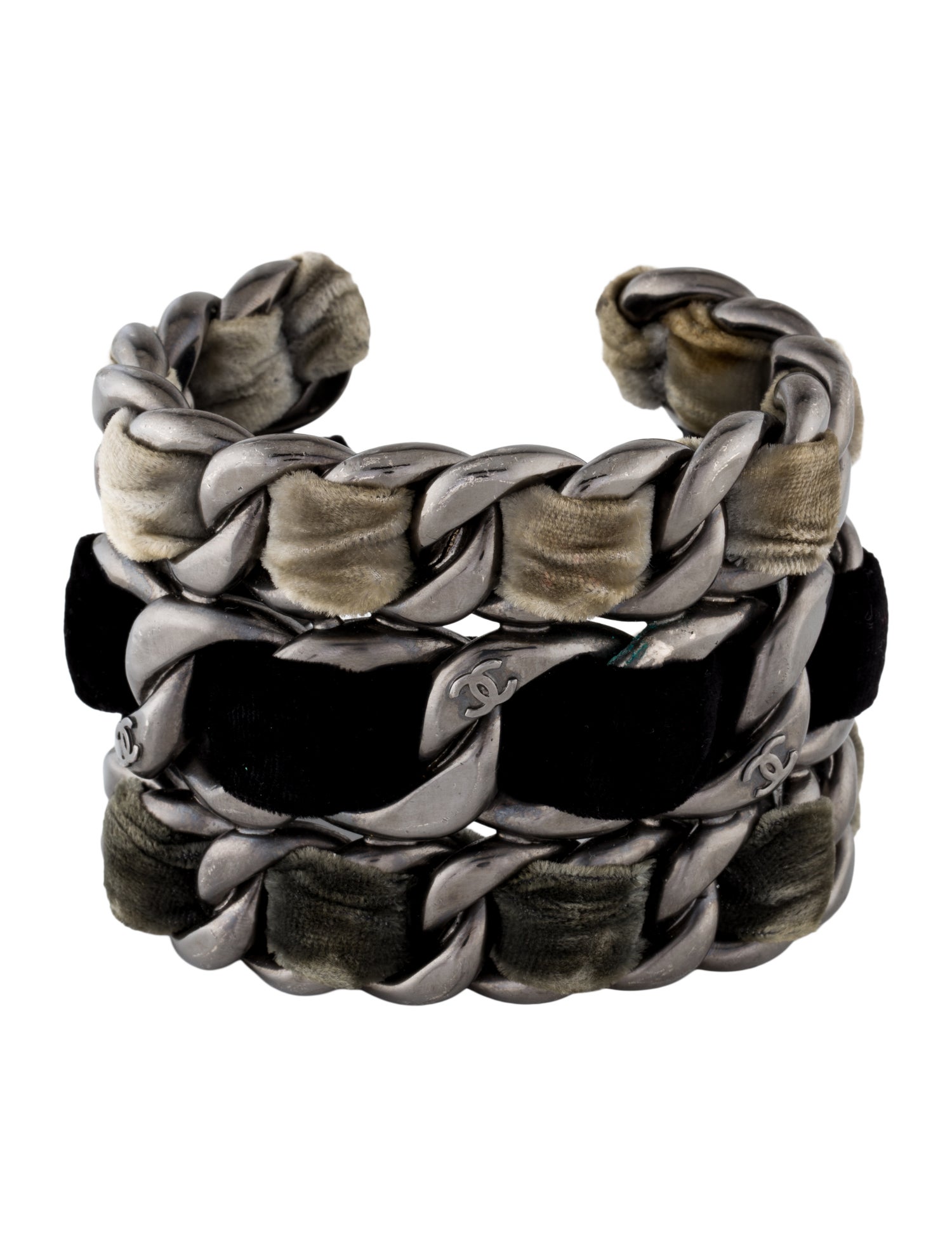 Chanel Velvet Curb Link Cuff Bracelet
