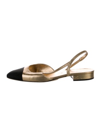 Chanel Interlocking CC Logo Leather Slingback Flats