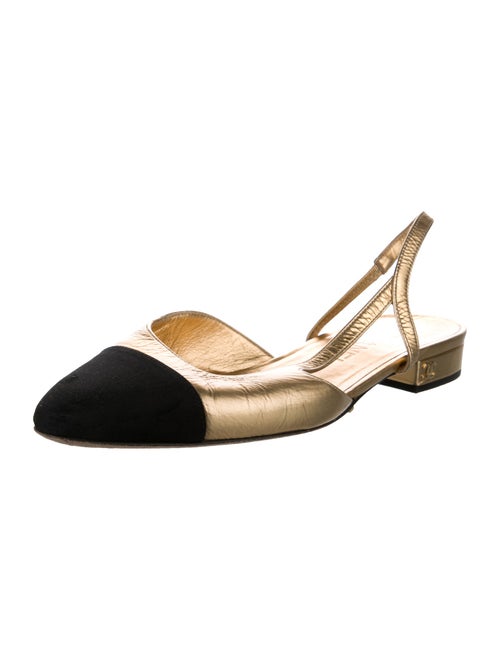 Chanel Interlocking CC Logo Leather Slingback Flats