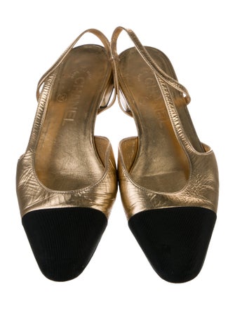 Chanel Interlocking CC Logo Leather Slingback Flats