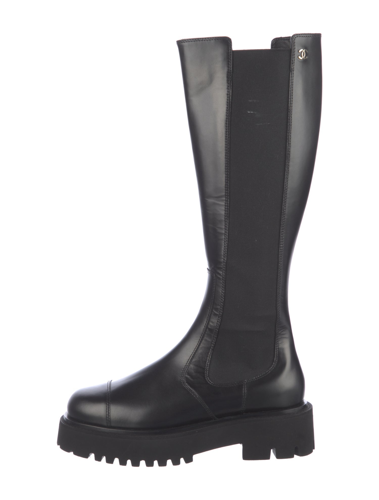 Chanel Interlocking CC Logo Leather Rain Boots