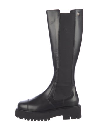 Chanel Interlocking CC Logo Leather Rain Boots