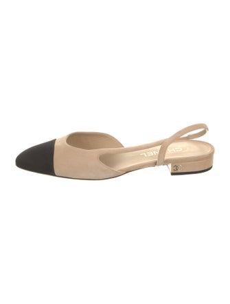 Chanel Interlocking CC Logo Suede Slingback Flats
