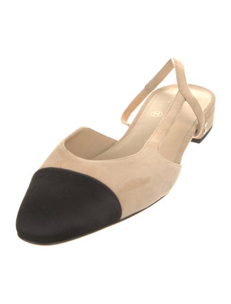 Chanel Interlocking CC Logo Suede Slingback Flats