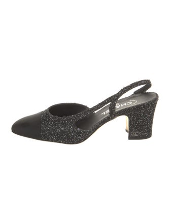 Chanel Interlocking CC Logo Tweed Slingback Pumps