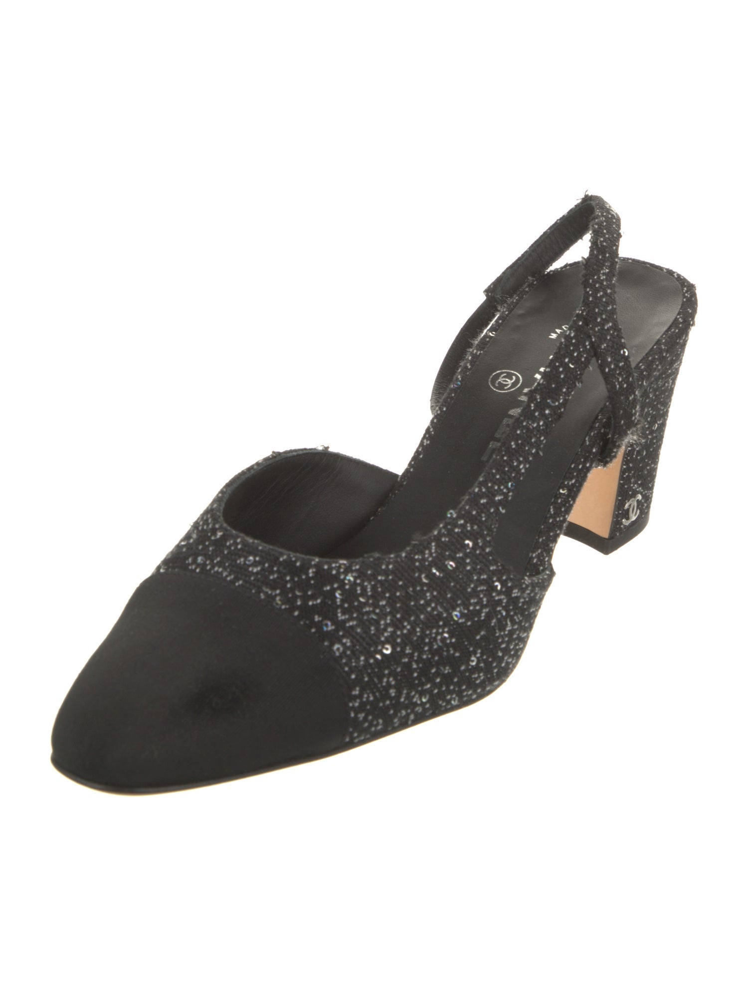 Chanel Interlocking CC Logo Tweed Slingback Pumps
