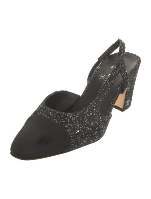 Chanel Interlocking CC Logo Tweed Slingback Pumps