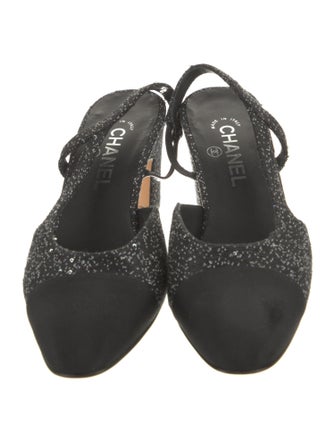 Chanel Interlocking CC Logo Tweed Slingback Pumps