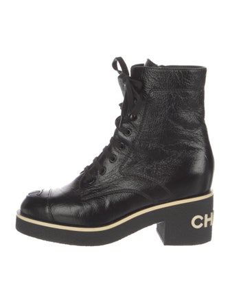 Chanel Interlocking CC Logo Leather Lace-Up Boots