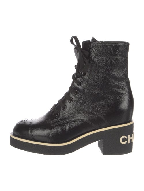 Chanel Interlocking CC Logo Leather Lace-Up Boots