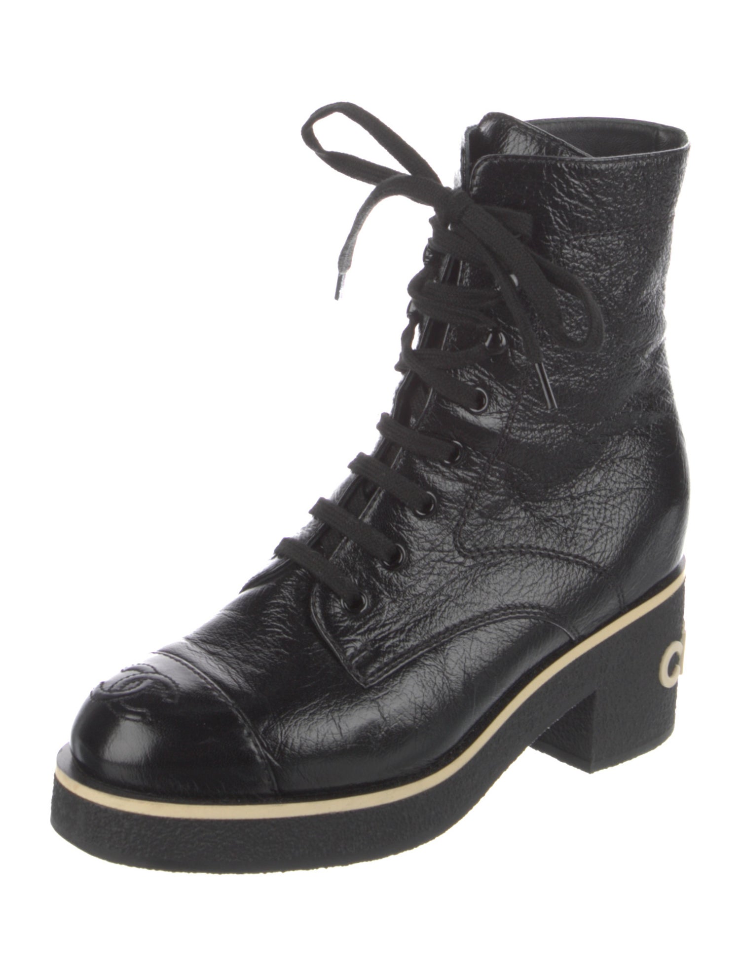 Chanel Interlocking CC Logo Leather Lace-Up Boots