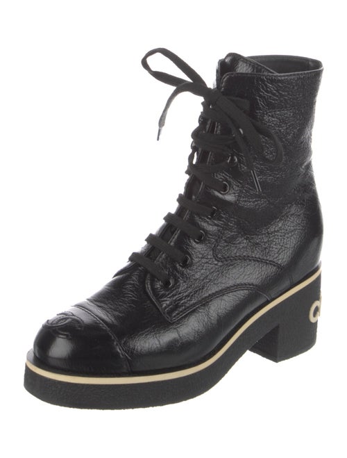 Chanel Interlocking CC Logo Leather Lace-Up Boots