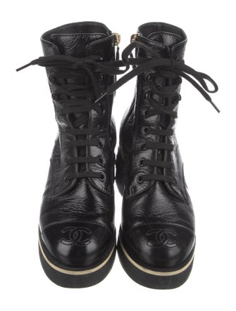 Chanel Interlocking CC Logo Leather Lace-Up Boots