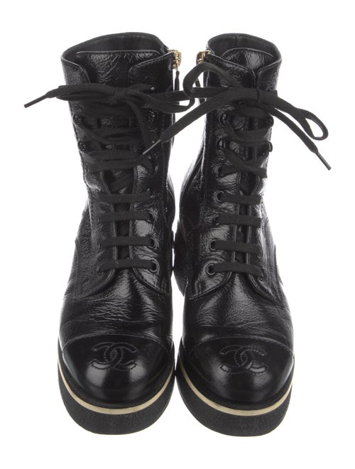 Chanel Interlocking CC Logo Leather Lace-Up Boots