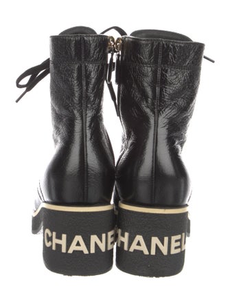 Chanel Interlocking CC Logo Leather Lace-Up Boots