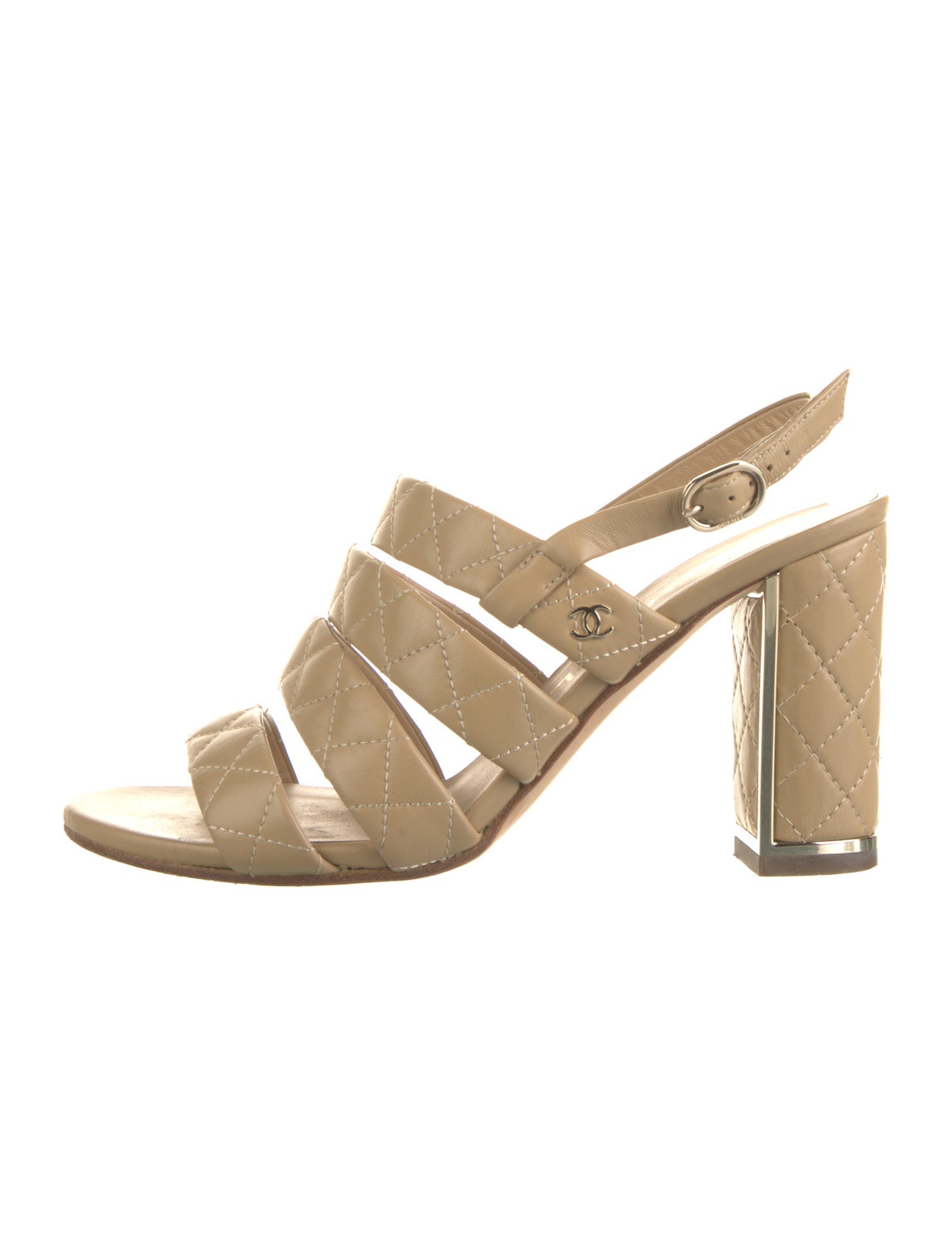 Chanel Interlocking CC Logo Leather Slingback Sandals