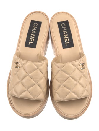 Chanel Interlocking CC Logo Leather Slides