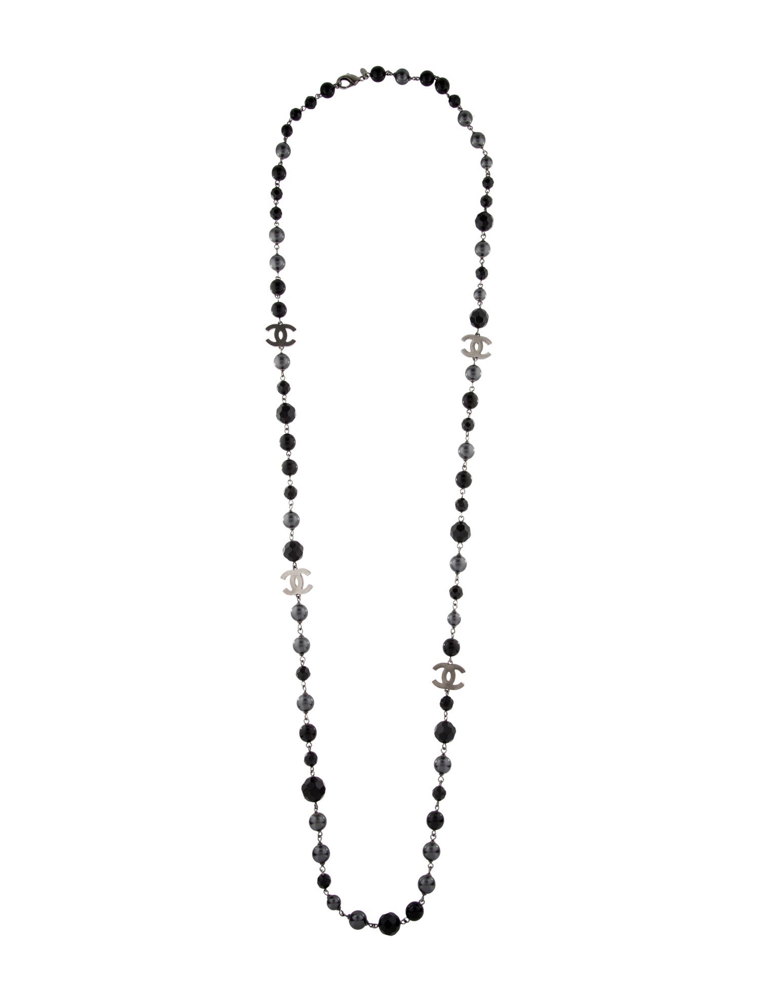 Chanel Faux Pearl & Resin Bead CC Logo Station Necklace