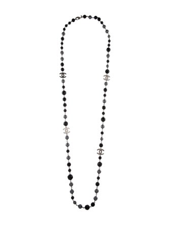 Chanel Faux Pearl & Resin Bead CC Logo Station Necklace
