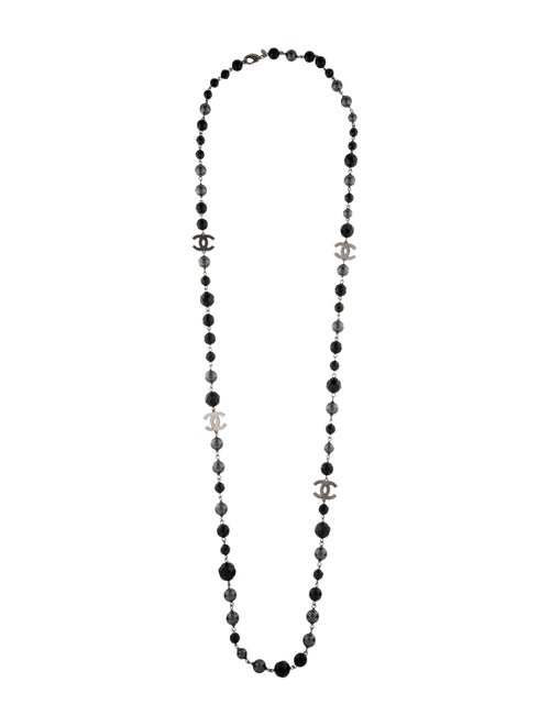 Chanel Faux Pearl & Resin Bead CC Logo Station Necklace