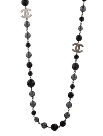 Chanel Faux Pearl & Resin Bead CC Logo Station Necklace