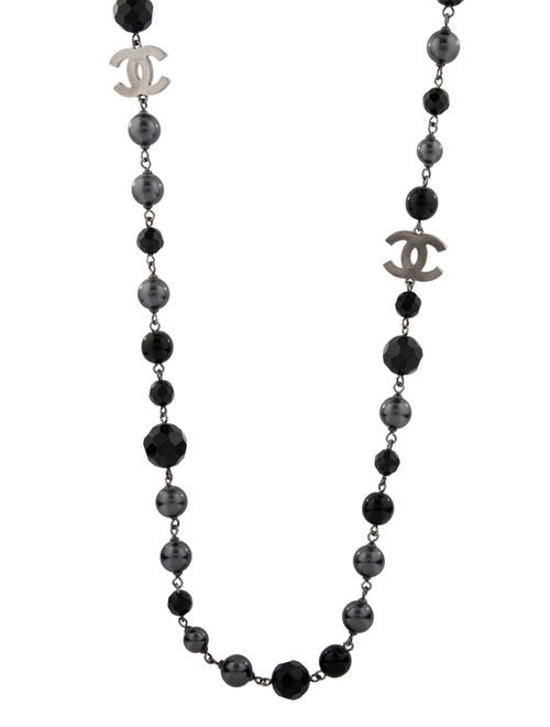 Chanel Faux Pearl & Resin Bead CC Logo Station Necklace