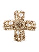 Chanel Faux Pearl & Enamel CC Cross Convertible Pendant Brooch