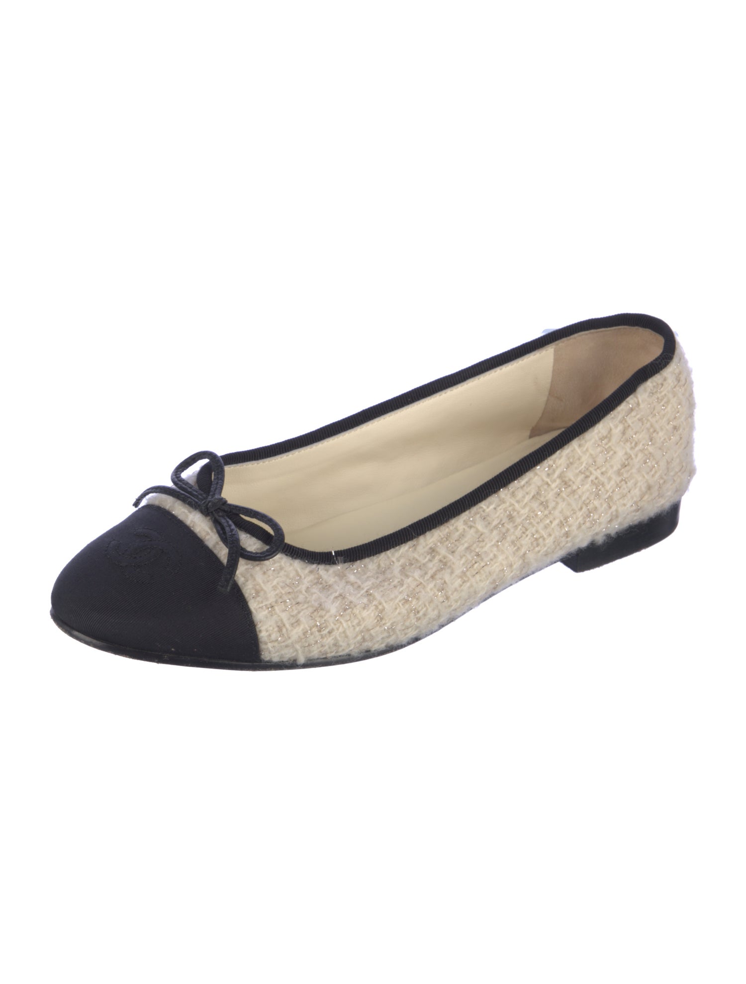 Chanel Interlocking CC Logo Tweed Ballet Flats