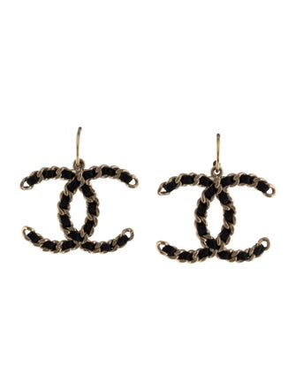 Chanel Leather CC Drop Earrings